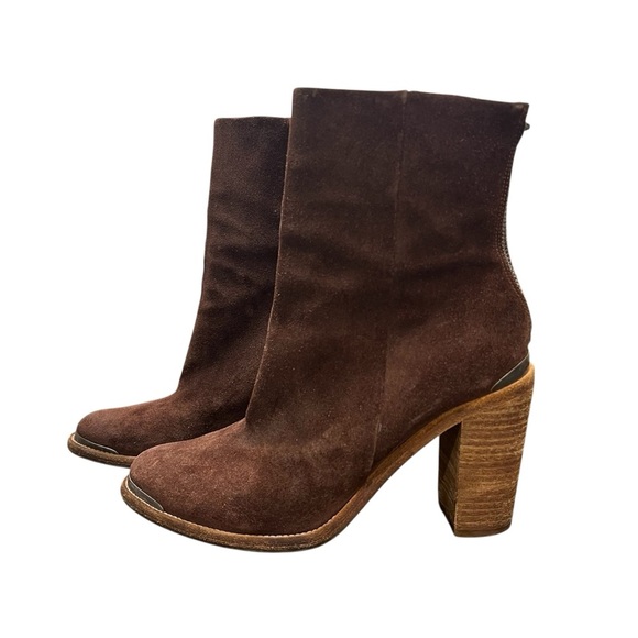 ALLSAINTS Suede Leather Boots Stacked Heel Booties Chocolate Brown Size 39 - Picture 6 of 12